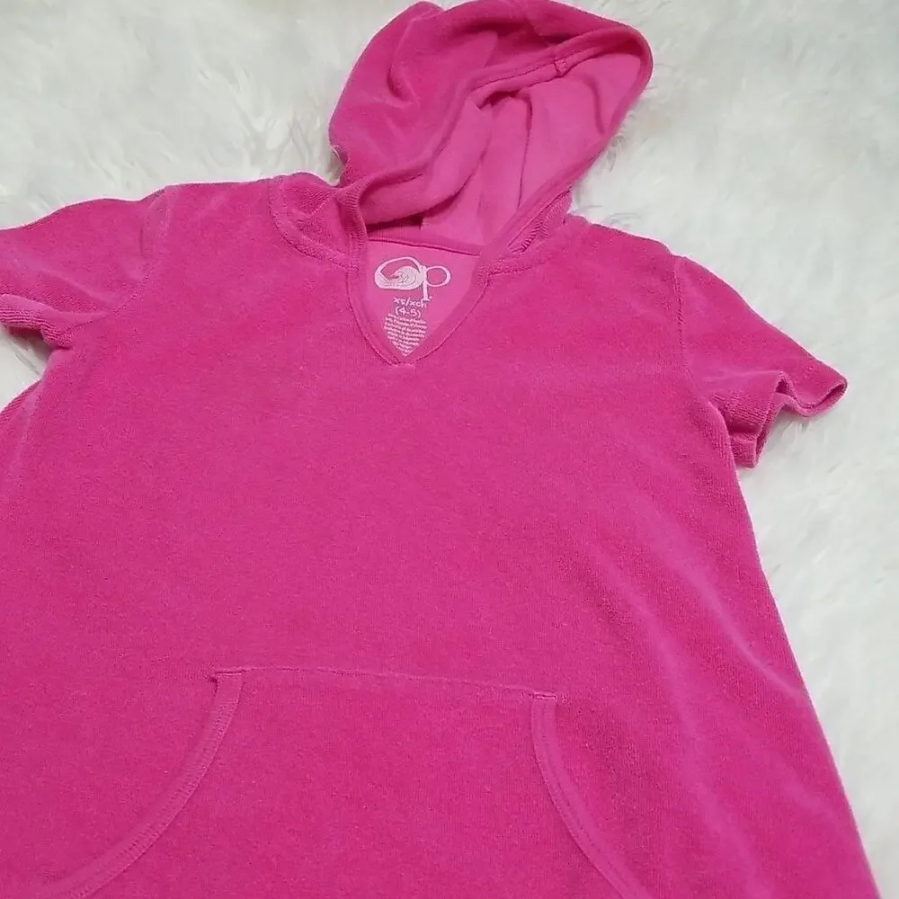OP Girls Pink Hooded Terry Cloth Swim Coverup Dress XS 4-5 Beach Pool